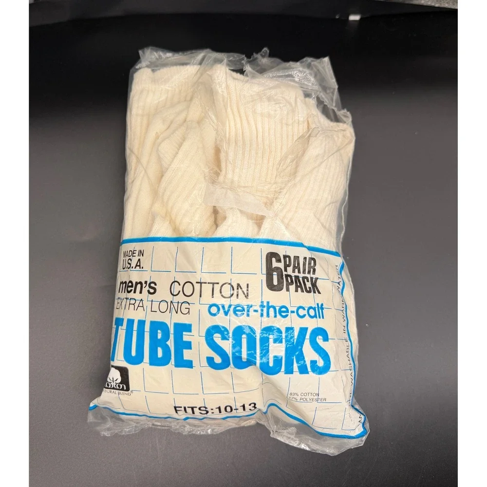Vintage Kmart Mens Tube Socks 5 Pair open Pack White Extra Long Over Calf USA